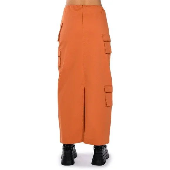 Akira Y3K Utility Chic Guardian Cargo Maxi Skirt S Orange String Elastic Waist - Picture 5 of 11